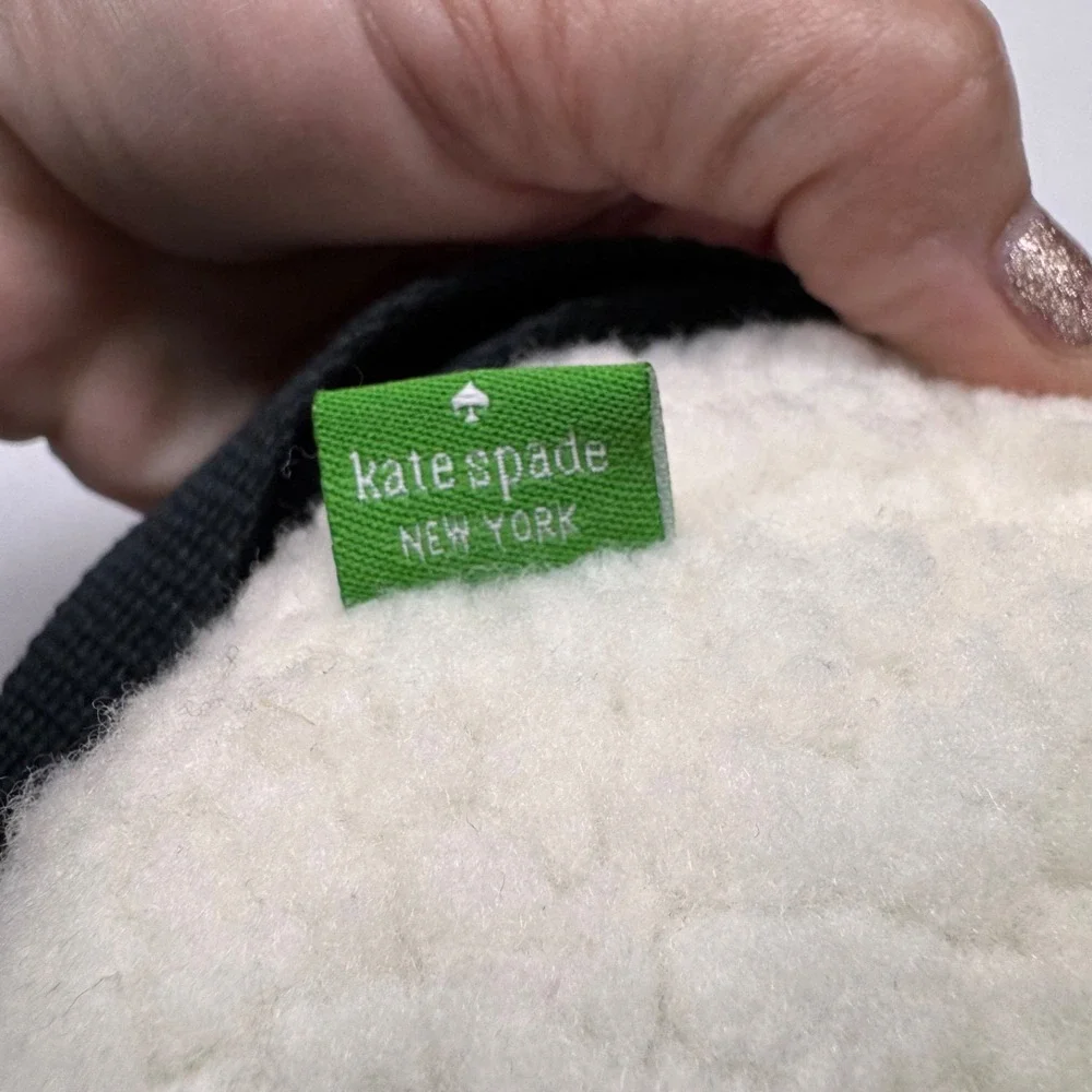 Kate Spade New York Sherpa Wristlet Pouch Ivory Cream Black Zip